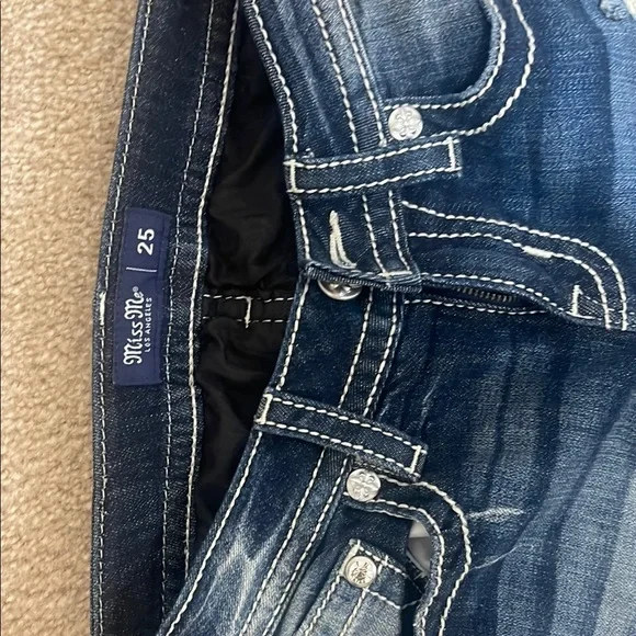 Miss Me Blue Skinny Jeans with Ornate Rhinestones - Picture 4 of 4